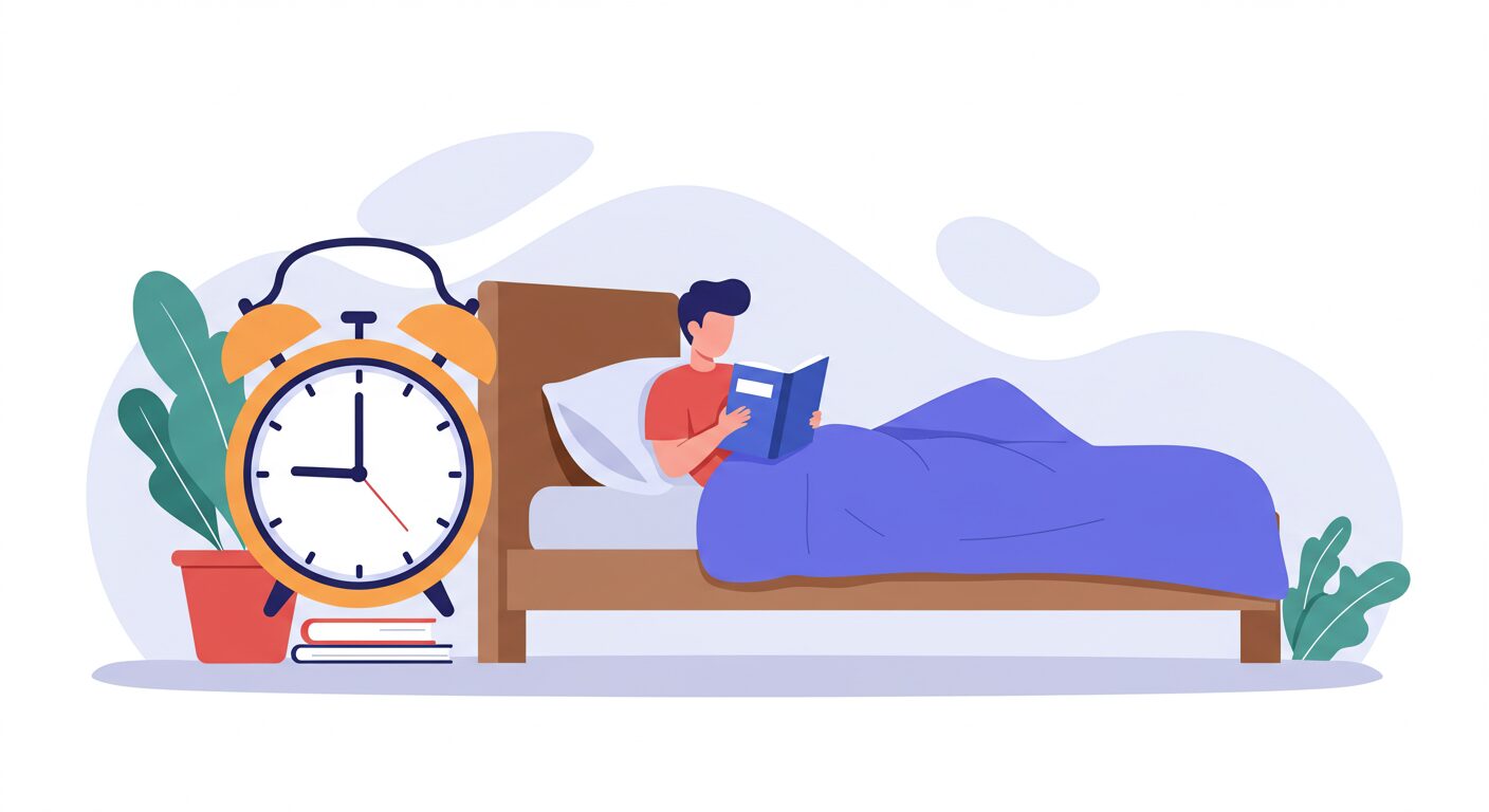 ベッドサイドの時計と本