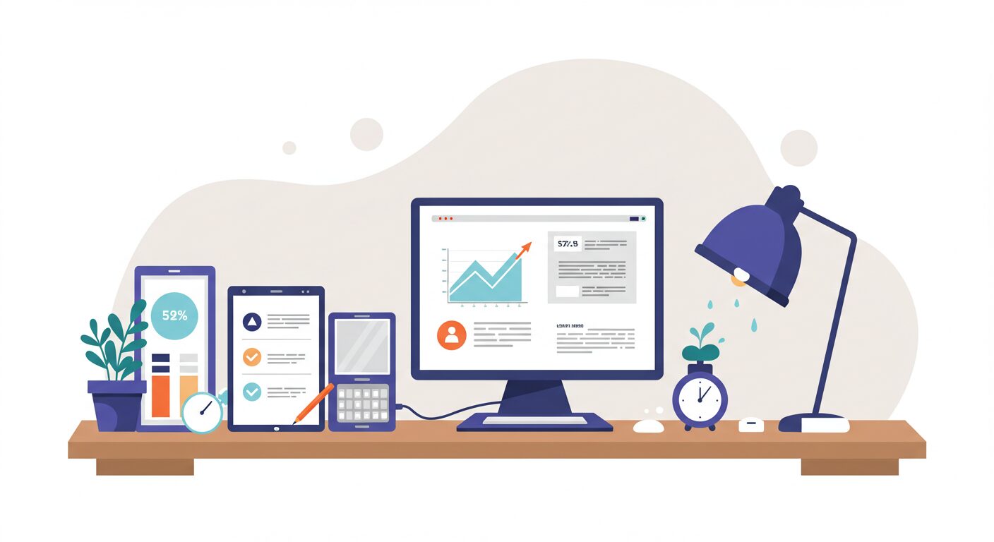 ガジェットが並んだデスク