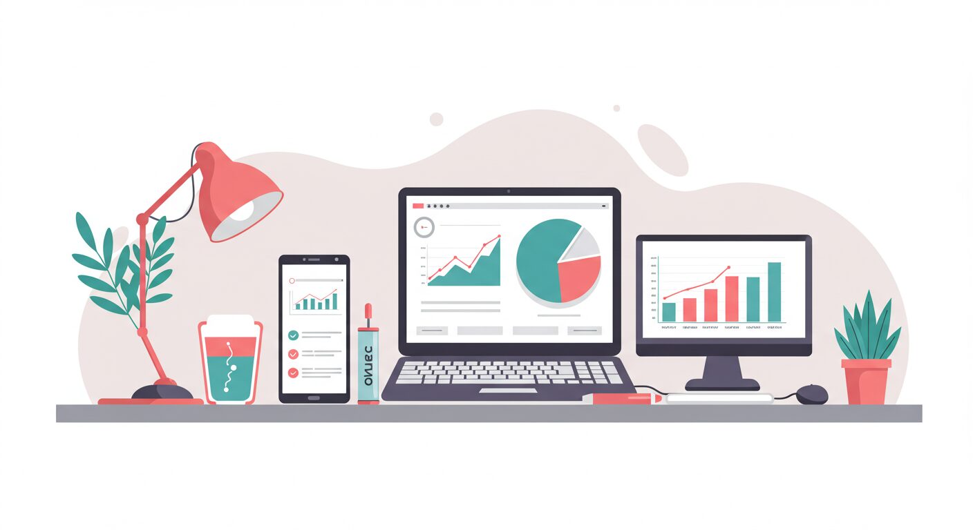 ガジェットが並んだデスク