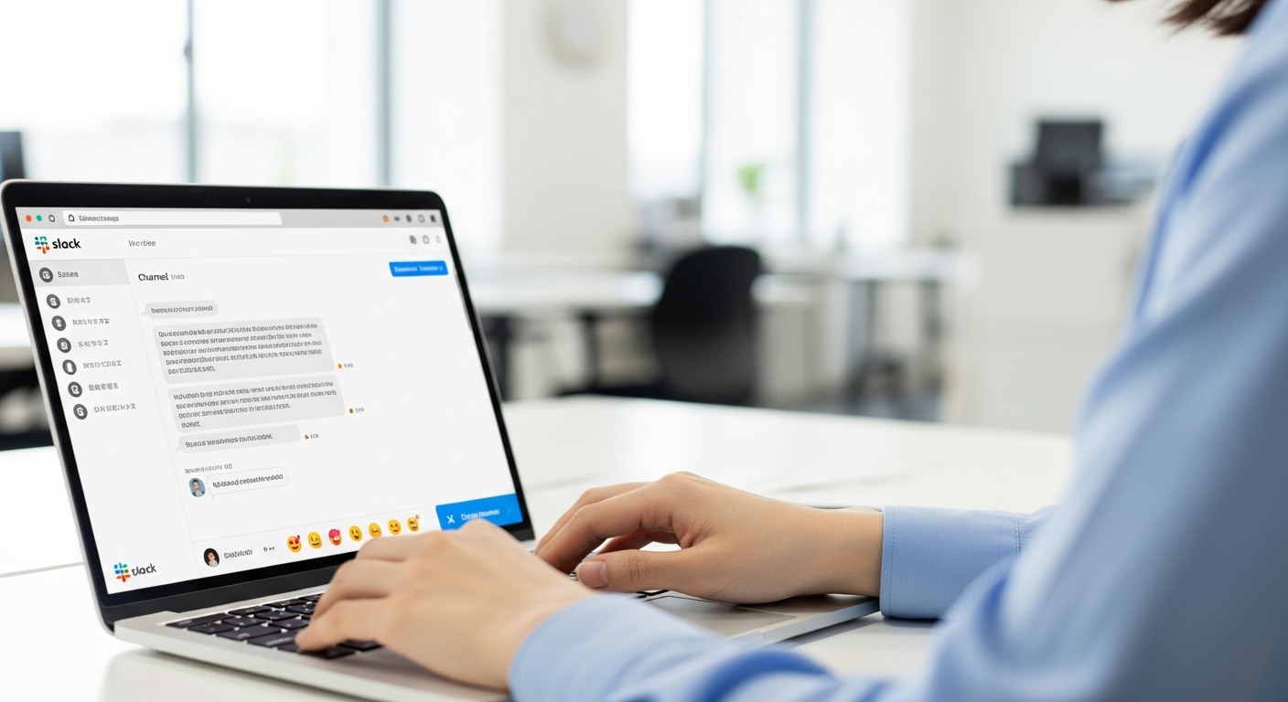 チャットツールにタイピングする手元