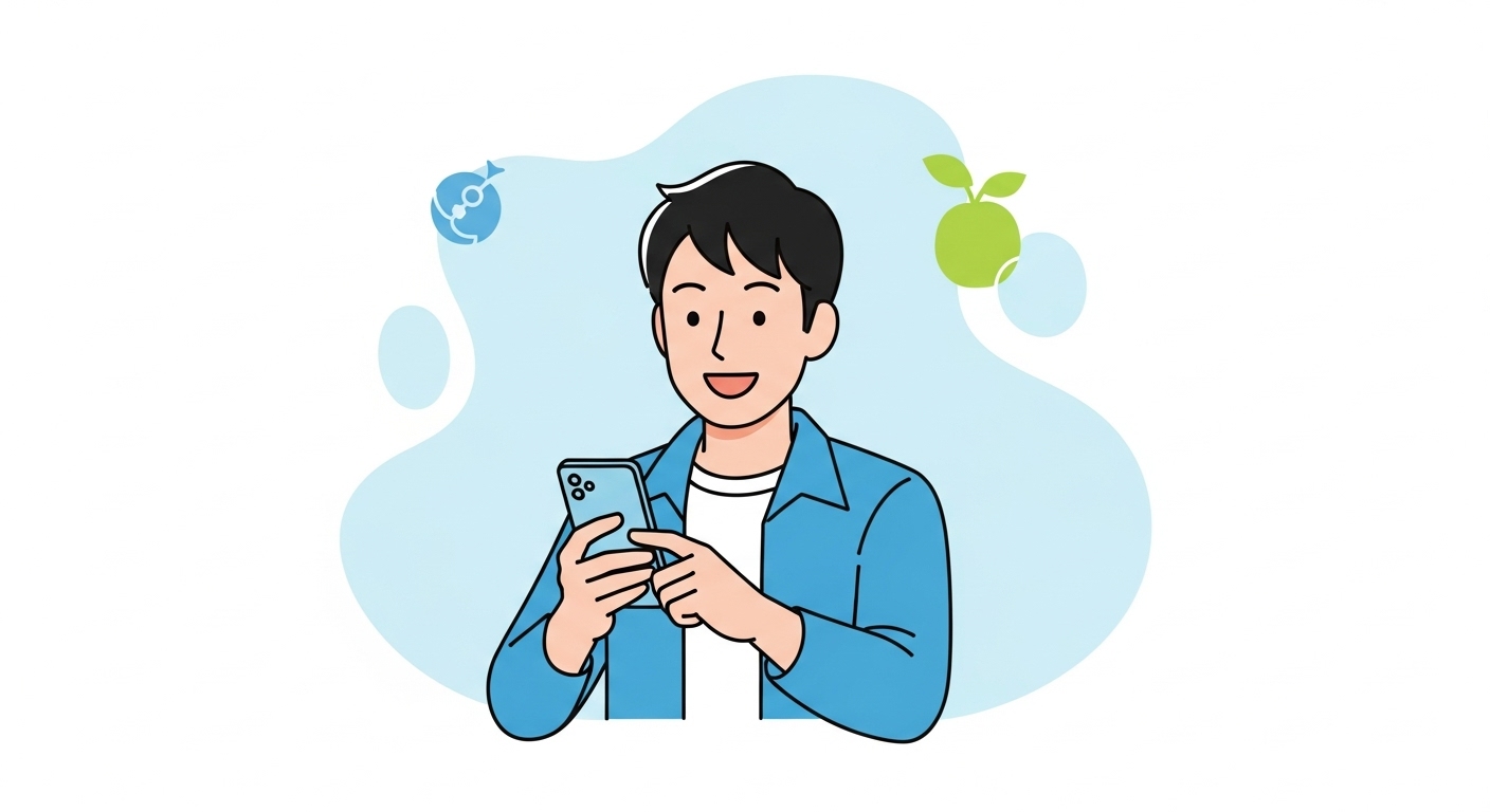 スマートフォンを見て微笑む男性