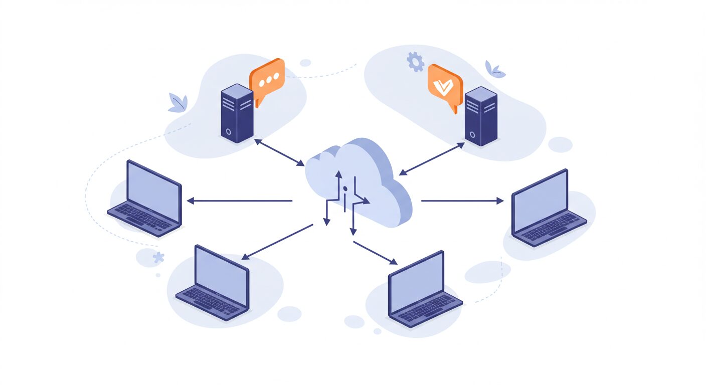 複数のPCとクラウドが繋がったネットワーク図