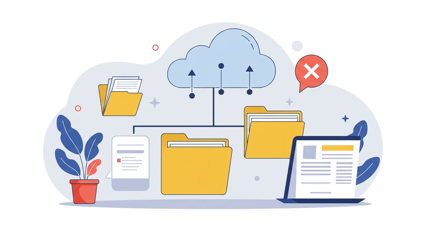 整理されたファイルとクラウドのアイコン