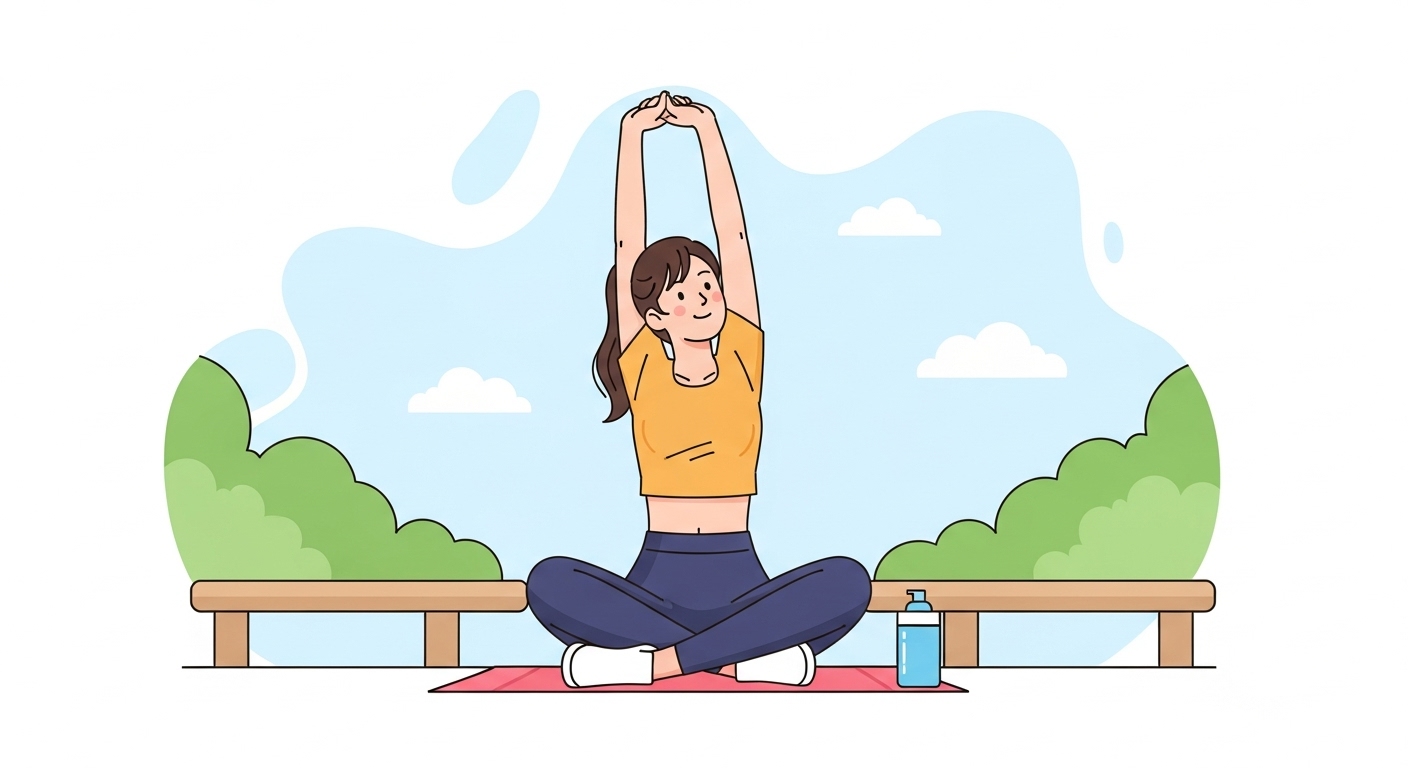 屋外でストレッチをする女性