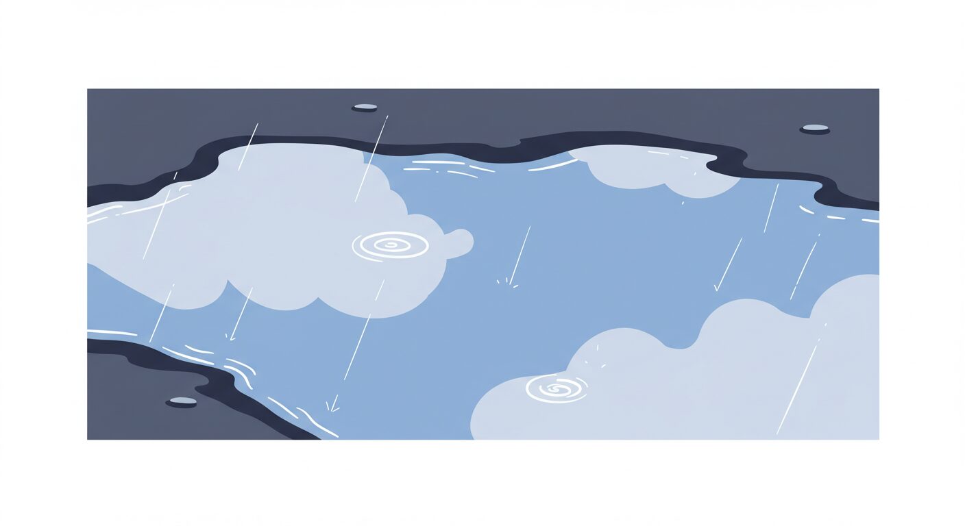 雨の日の水たまりに映る景色