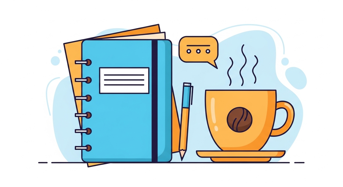 テーブルの上のコーヒーとノート