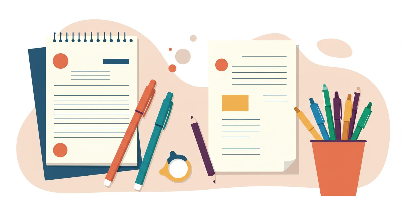 プランナーとカラーペンが置かれたワークスペース