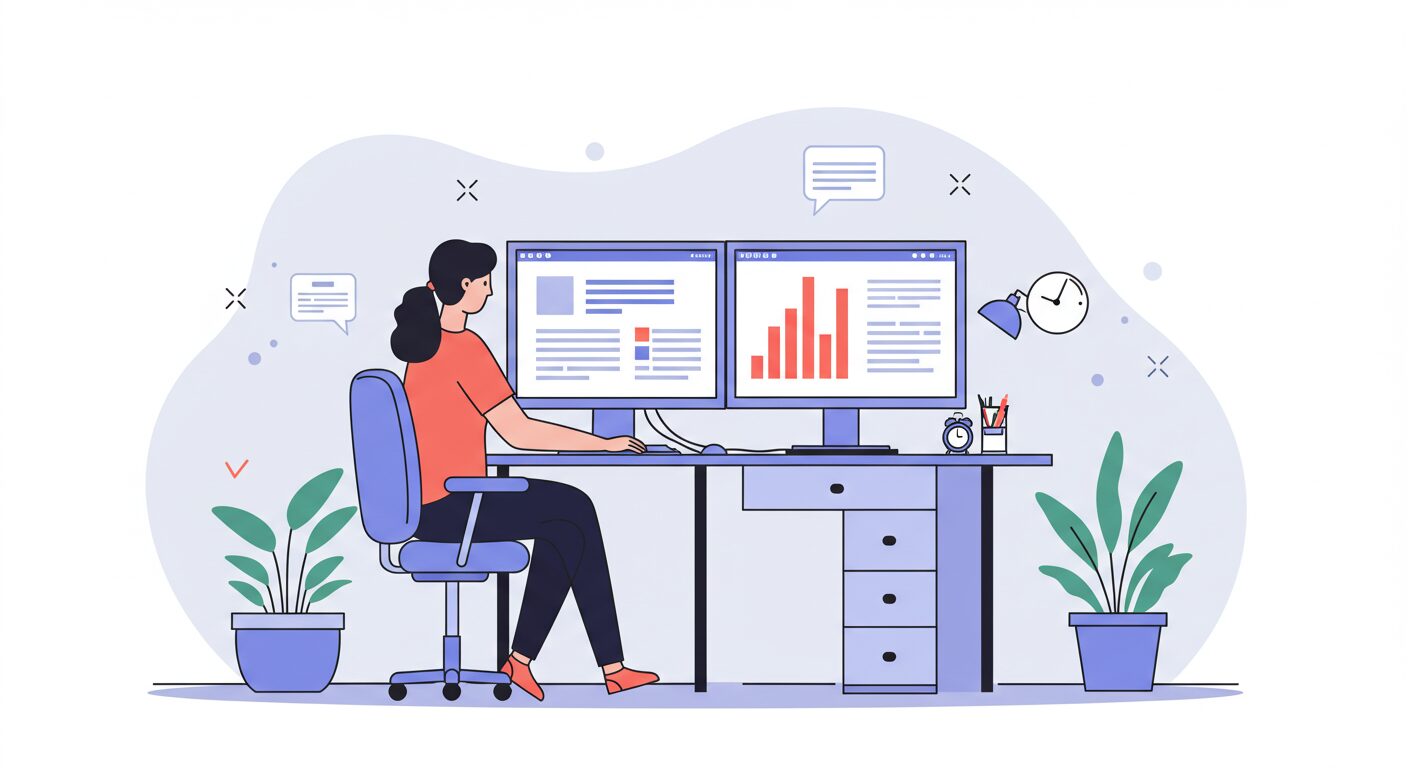 デュアルモニターが設置されたワークステーション